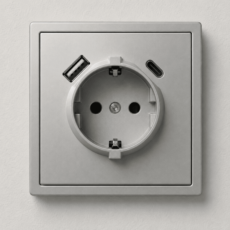 S-23-2 Розетка з заземленням, USB (A+C), Сірий, Slim series