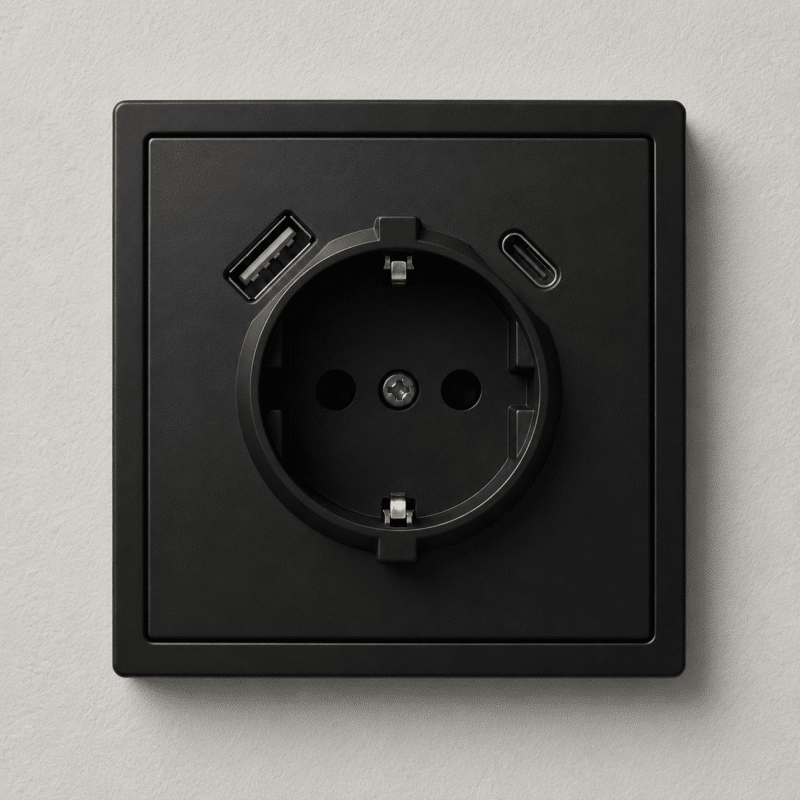 S-23-3 Розетка з заземленням, USB (A+C), Чорний, Slim series