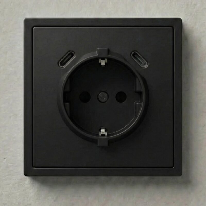 S-24-3 Розетка з заземленням, USB (C+C), Чорний, Slim series (без рамки)
